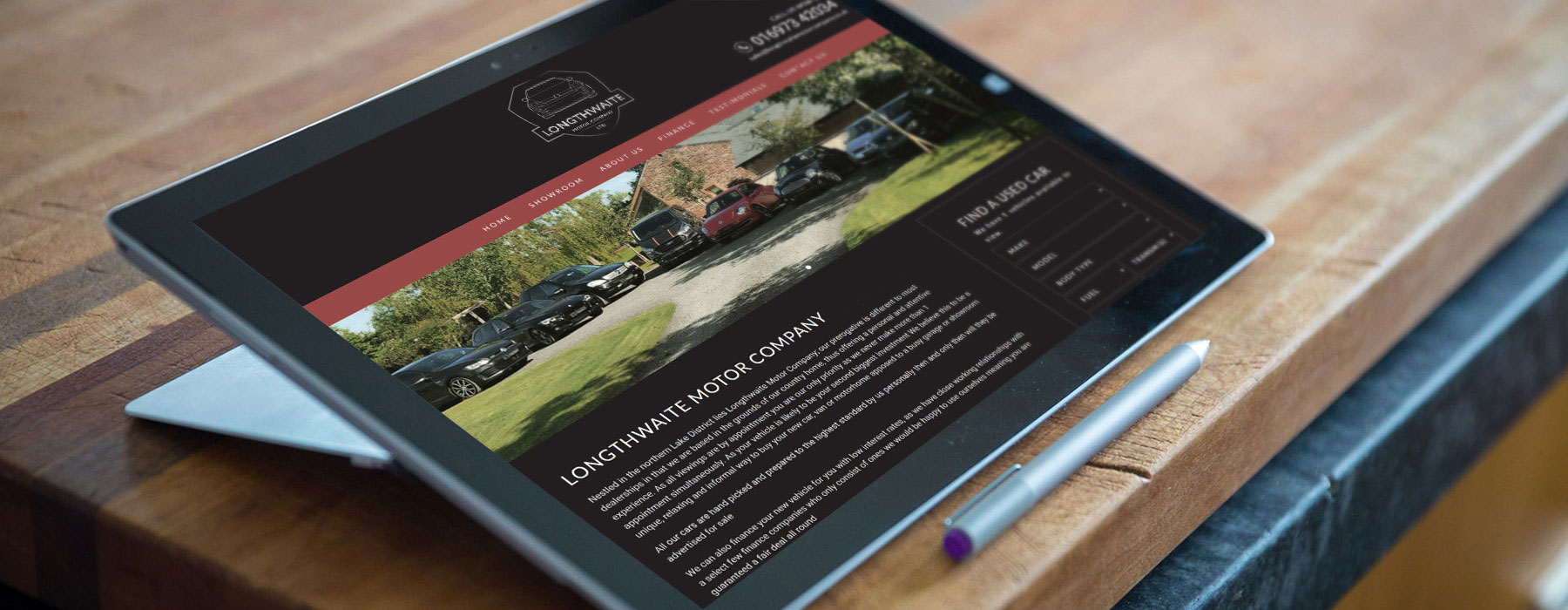 Longthwaite Motor Company responsive website on tablet device